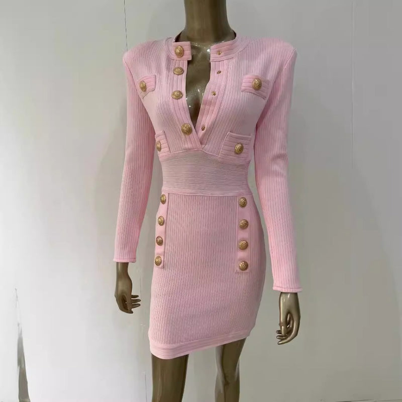 Women Dresses Bandage Dress Metal Buckle Slim Fit Dress (Ont0408)
