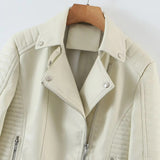 Women Leather Jacket Autumn and Winter Suit Collar Short Poly Urethane Leather Biker's Leather Jacket