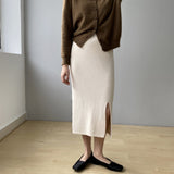 Women Knitted Skirt Slit Knitted Skirt