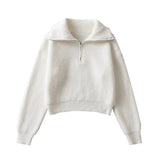 Women Sweater Knitwear Spring and Autumn Sweater Pullover Lapel Long-Sleeve Zipper Loose Bottoming Sweater