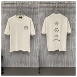 Ch hip-hop t shirts ch chro high street distressed cross sanskrit horseshoe patch embroider short-sleeved t-shirt couple