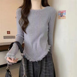 Women Knitwear Autumn and Winter Tassel round Neck Sweater Slim Top