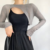 Women Sweater Knitwear Spring round Neck Irregular Smock Top Short-Sleeved T-shirt