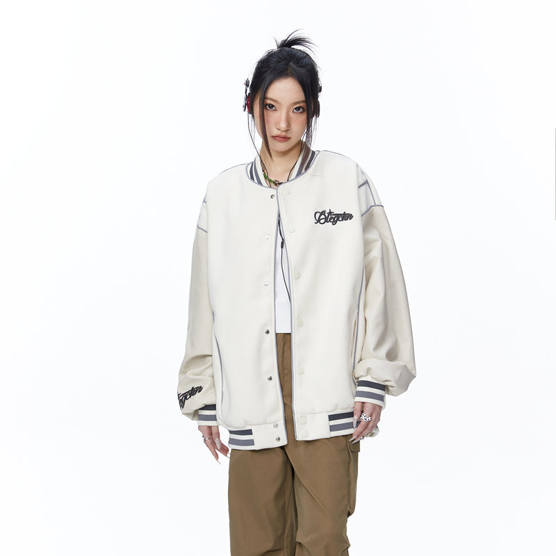 Unisex Jacket Autumn Pu Stitching Rugby Jacket