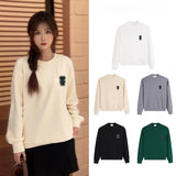 Ami aheoine classic heartwembroider round neck couplelong sleevessweatshirtcasualfall and winterpulloverloose