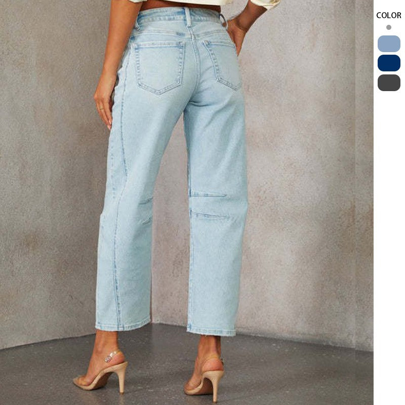 Women's casual loose fit mid-rise straight leg washed fashion jeans - cross-border e-commerce, ebay, european & american jeans