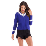 Women Knitted Sweater Autumn and Winter V-neck Women's Loose Sweater Long Sleeve Bottoming Sweater