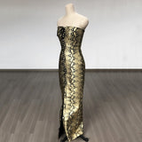 Women Evening Dress Python Print Long Dress Bandage Sexy Slit Dress