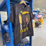 saint m t shirts s.m cartoon suit portrait pattern crew neck pullover short sleeve one-piece
