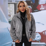 Women Trench Coat Autumn Lapel Long Sleeve Zipper Double-Sided Bubble Fleece Loose Casual Jacket