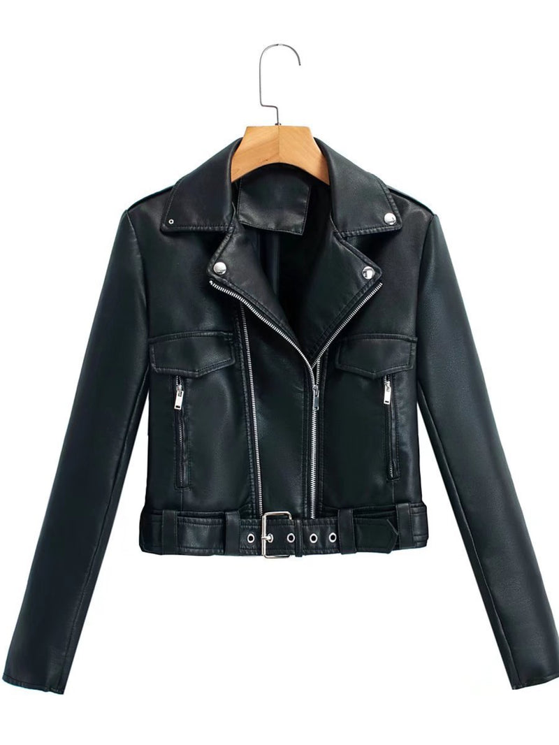 Women Leather Jacket PU Leather Women's Short Slim Jacket Motorcycle Leisure Leather Jacket