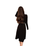 Women Maxi Dress Autumn and Winter Long Woolen Skirt V-neck Knitted Dress