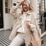 Women Jacket Autumn Woolen Shirt Coat Lapel Single Breasted Mid-Length Top