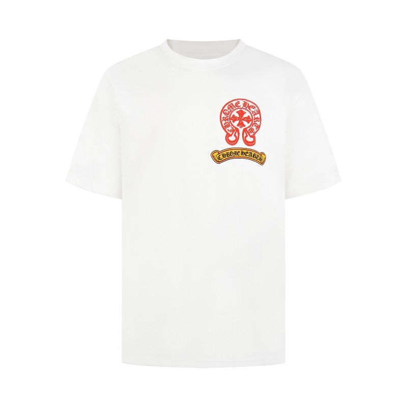 Ch hip-hop t shirts easiest for matchch crow chest front and back secondary foam printing sanskrit logo short-sleeved t-shirt american high street casual