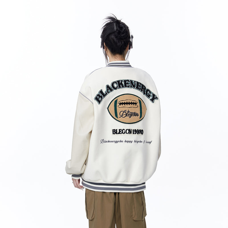 Unisex Jacket Autumn Pu Stitching Rugby Jacket