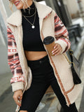 Women Trench Coat Lapel Long Stitching Zipper Plush Coat