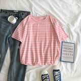 Women T-shirt Summer Stripes Short Sleeve Top Loose T-shirt