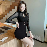 Women Maxi Dress Autumn Winter Sexy Hollow Sheath Long Sleeve Dress