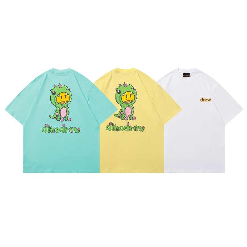 Drew house tshirt r d@ew cartoon dinosaur print crew neck short sleeve pullover
