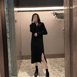 Women Maxi Dress Fall/Winter Polo Collar Pullover Knitting Dress