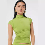 Women T-shirt Summer Turtleneck Sleeveless Vest Top