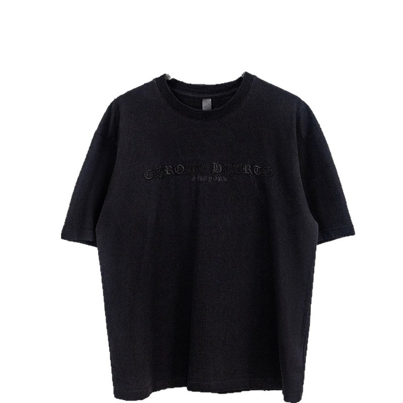 Ch hip-hop t shirts ch letter logo embroiderheavy weight short sleeve high street casual
