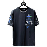Ch hip-hop t shirts american ch crow cross sanskrit leather overlapping metal short-sleeved t-shirt couple stylisheasiest for match