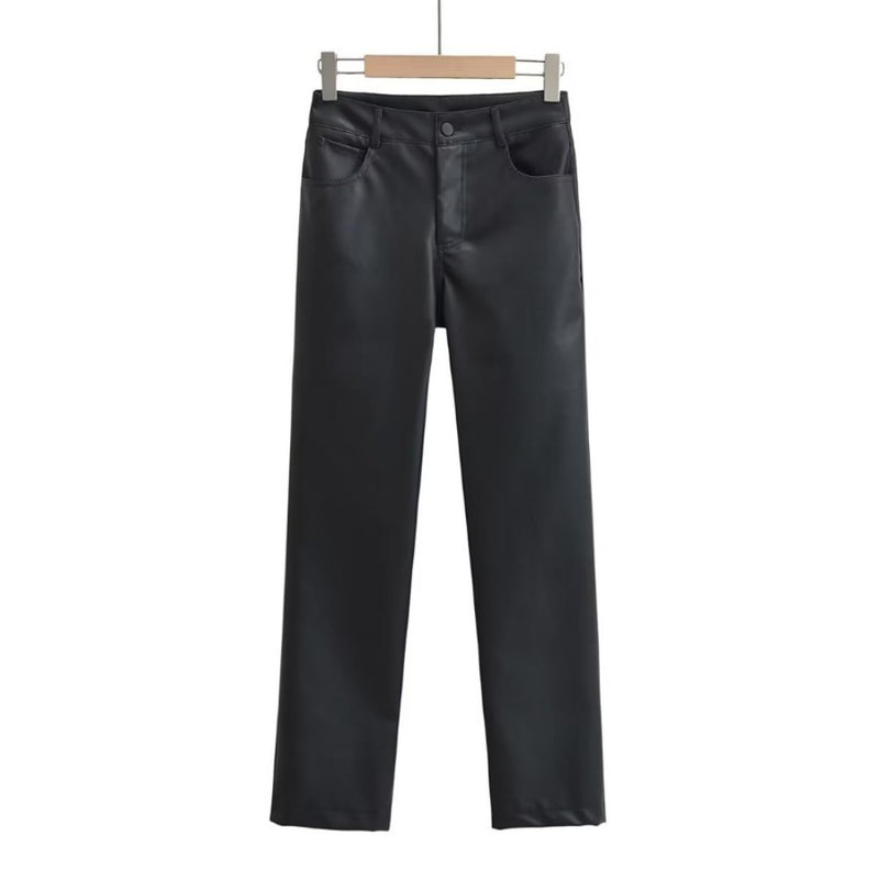 Women Sweatpants Straight PU Leather Pants Spring Hip Hop Casual Pants