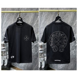 Ch hip-hop t shirts ch classic hot diamond large horseshoe cross flower sanskrit short sleeve loosecasualpure cotton american heavy weight