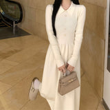 Women Knitwear Spring and Autumn Polo Collar Mid-Length Knitwear Fashion Slim Fit Dress