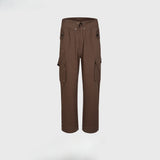 MIJKO Men Vintage Pants MIJKO Straight Multi-Pocket Cut-Over Cuff Waist Casual Pants