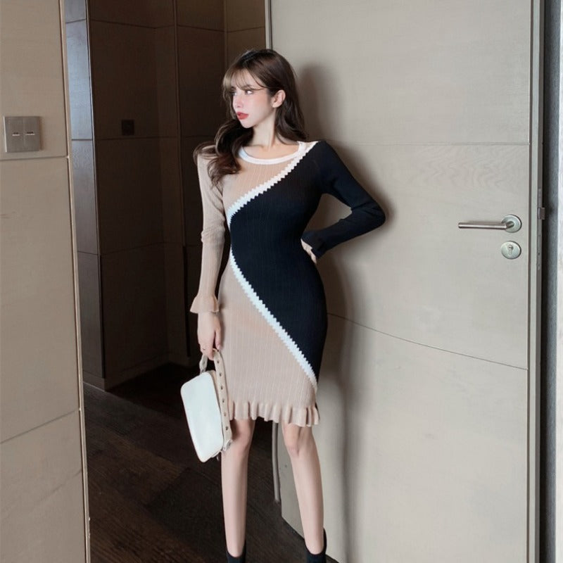 Women Maxi Dress Spring and Autumn Hip Knitwear Dress