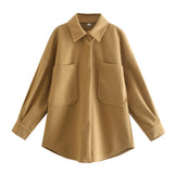 Women Jacket Autumn and Winter Pocket Loose Woolen Coat