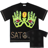 Hip-hop t shirts american high street hip hop street sky eye double palm printing retro distressed washed short-sleeved t-shirt trendy t