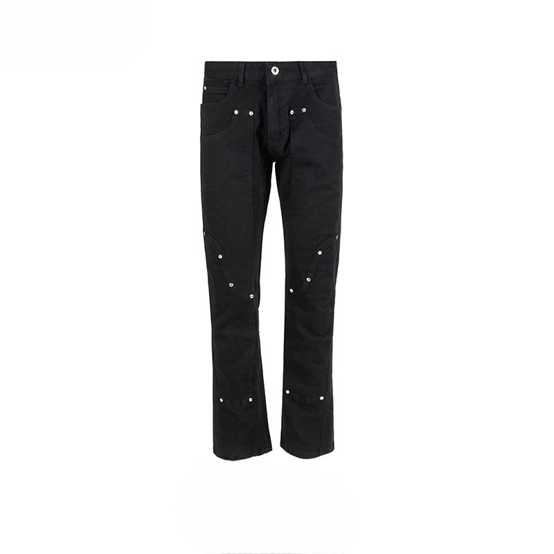 MIJKO Men's Vintage Pants MIJKO Men's Women's Autumn and Winter Wide-footed High Street Jeans
