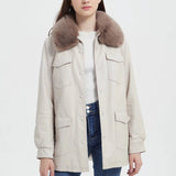 Women Leather Jacket Autumn and Winter Fur Collar Waistband Mid-Length Thick Fur Coat
