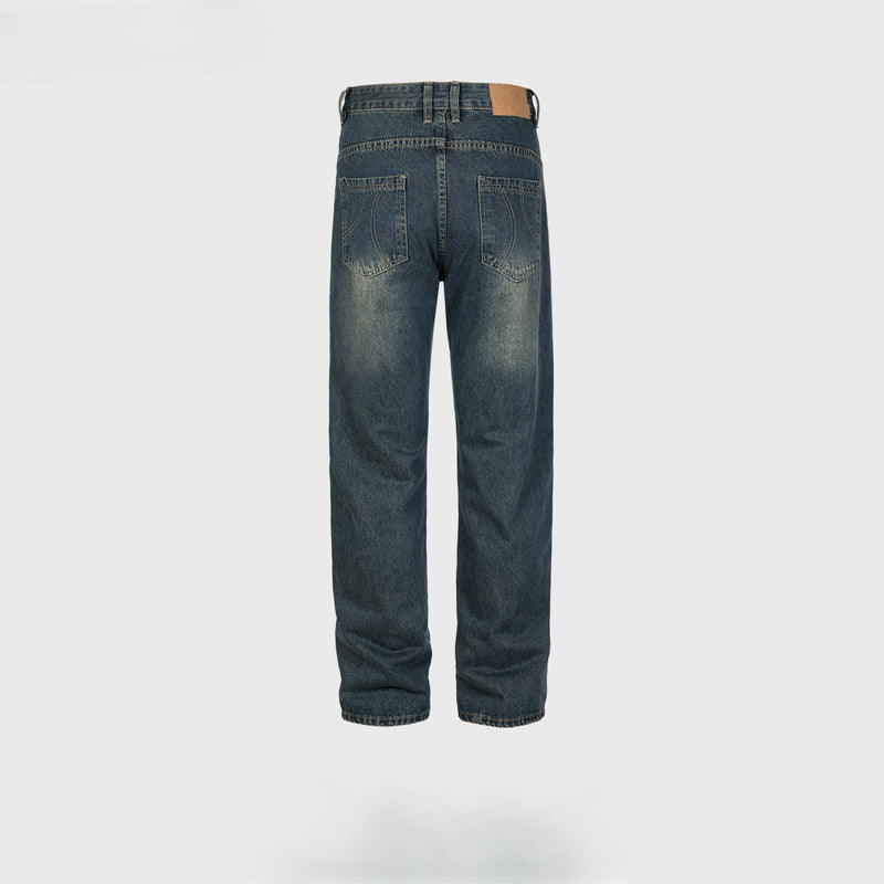 MIJKO Mens Vintage Pants MIJKO Splicing Trousers Washed Jeans