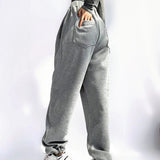 Women Sweatpants Smiling Face Embroidery Loose Wide Leg Pants Casual Sweatpants