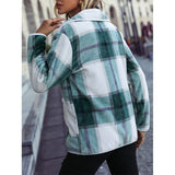 Women Trench Coat Autumn Lapel Long Sleeve Single-Row Plaid Casual Coat