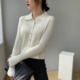 Women's Cardigan Sweater Knitted Polo Shirt Women's Long Sleeve Cardigan Top 8t8098