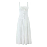 Women Dresses Summer Embroidered Square Collar Slimming Sling Dress (Xds0414)