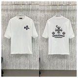Ch hip-hop t shirts high street ch crow short sleeve front and back sanskrit cross logo embroiderloosecasual american heavy weight