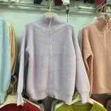 Women Knitwear Autumn and Winter Zipper Turtleneck Sweater Loose Knitted Cardigan