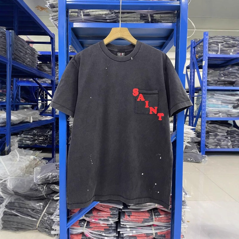 saint m t shirts s.m letter print crew neck short sleeve t-shirt