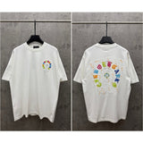Ch hip-hop t shirts high street ch short sleeve sanskrit color embroidery loosecasualpure cotton american heavy weight short sleeve