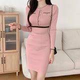 Women Maxi Dress Autumn and Winter round Neck Slim Knit Dress