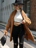 Women Trench Coat Cardigan Women's Clothes Double-Sided Velvet Casual Long Buckle-Free Solid Color Loose Lapels Coat
