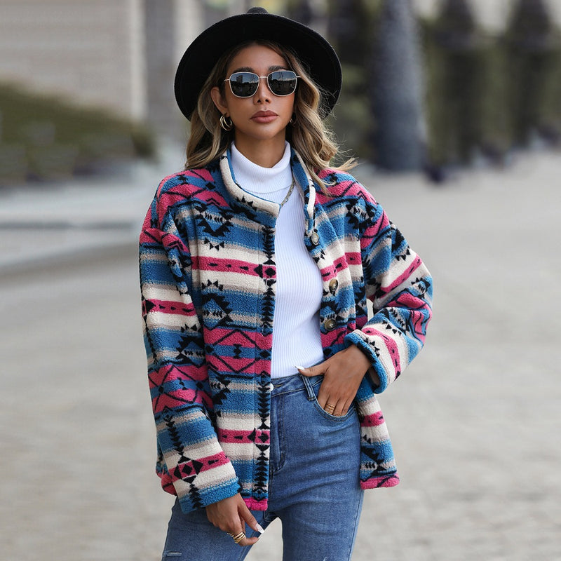 Women Trench Coat Casual Plush Long Sleeve Loose Single-Breasted Velvet Jacket