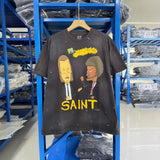 saint m t shirts s.m cartoon suit portrait pattern crew neck pullover short sleeve one-piece