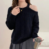 Women Knitwear Fall/Winter Hollow out Shoulder-Baring Knitwear Loose Sweater